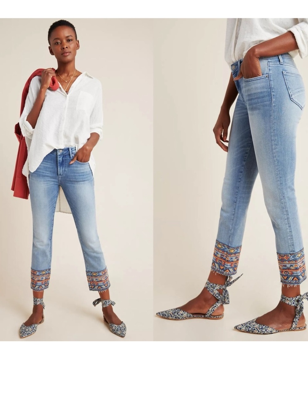 Driftwood Colette Embroidered Mid-Rise Slim Straight Jeans Boho Size 31
